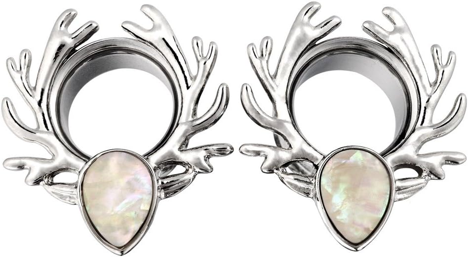 IU Mode 2 Pcs Deer shape Ear Plugs Stainless Steel Stretching Tunnels Piercing 2g-5/8''(16mm)