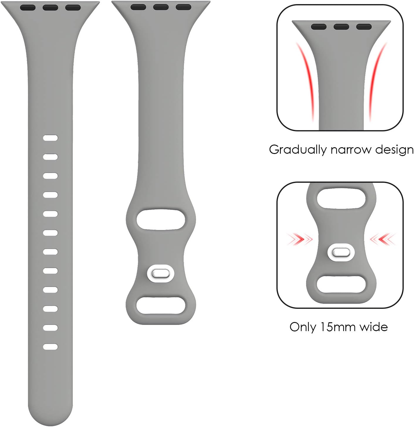 PARMPH 3 Packs Silicone Strap Compatible with Apple Watch 42mm 44mm 45mm 46mm Narrow Sport Soft Silicone Slim Thin Replacement Wristband for iWatch Series 10 9 8 7 6 5 4 3 2 1 SE Women Men - Image 3