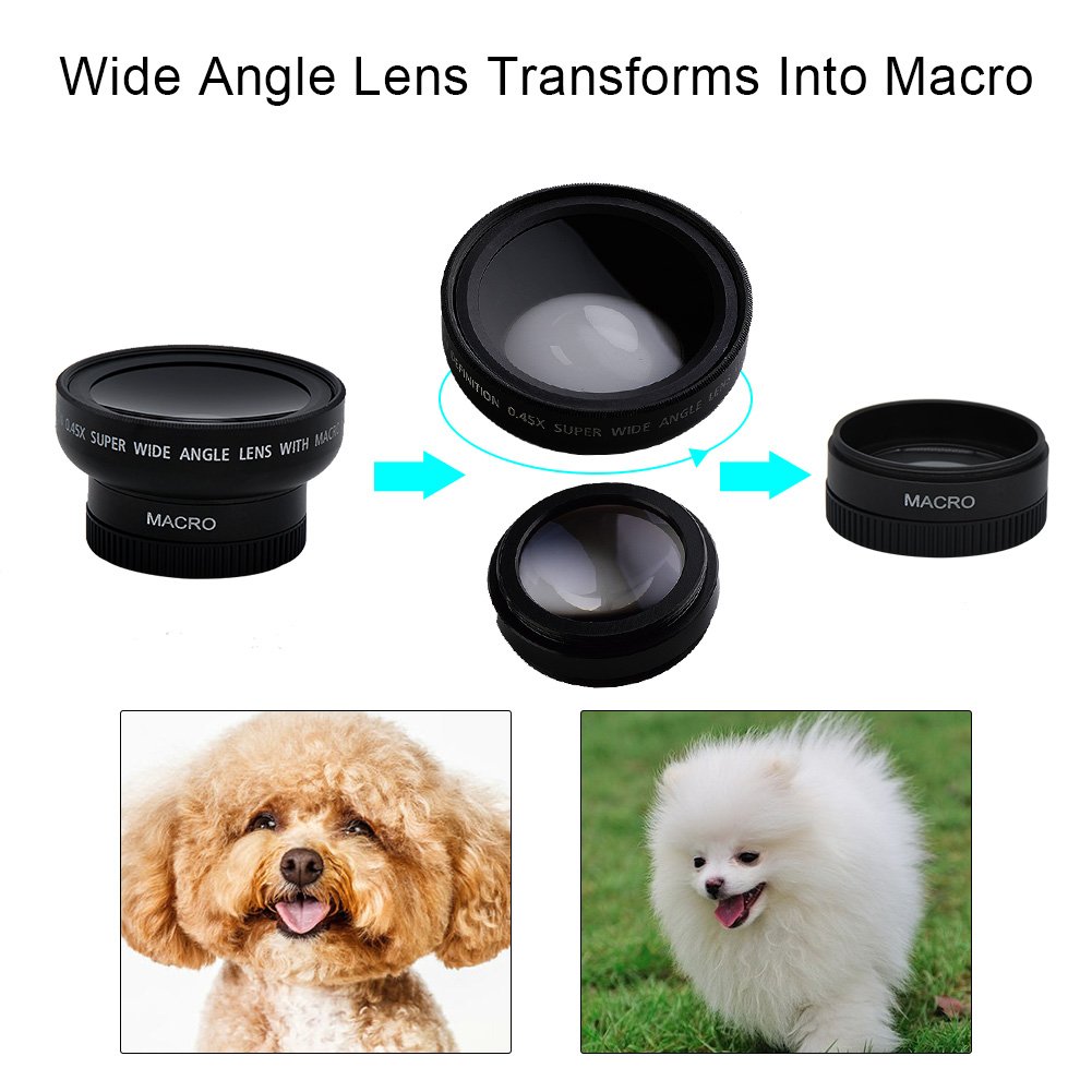 SEREE Wide Angle Macro Lens 0.45X 2-in-1 For Camcorder Camera Lens Kit Clip On Phone