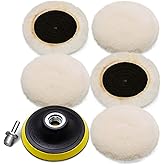 Wool Cutting Pad, Wool Buffing Polishing Pad Set, SPTA 7Pcs 3Inch (80mm) Buffing Wheel for Drill Lambs Wool Hook and Loop for Compound Cutting & Polishing for Car Polisher