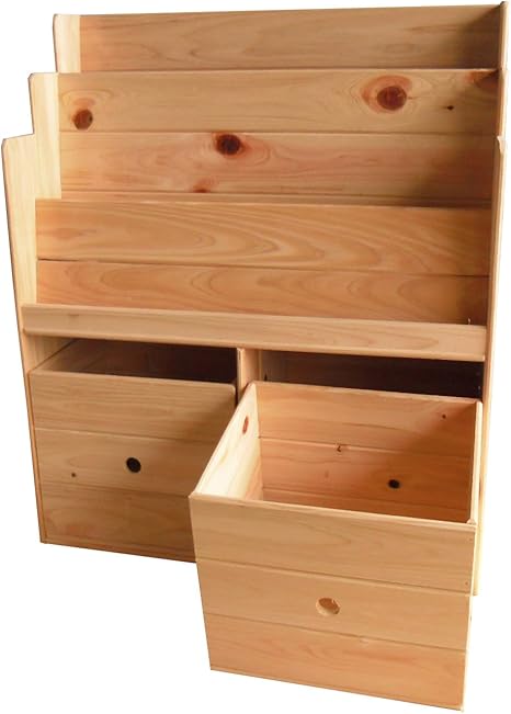 Amazon Co Jp ヒノキ 絵本棚 おかたづけ収納ボックス付き 完成品 木製 国産 手作り 家具 ホーム キッチン