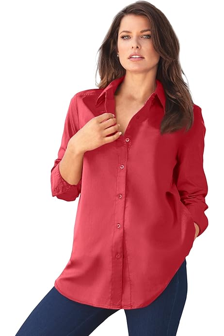 Plus size red button up shirt Clearance