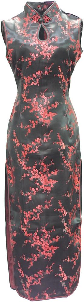 7Fairy Women's Bodycon Black/Red Keyhole Long Chinese Dress Cheongsam