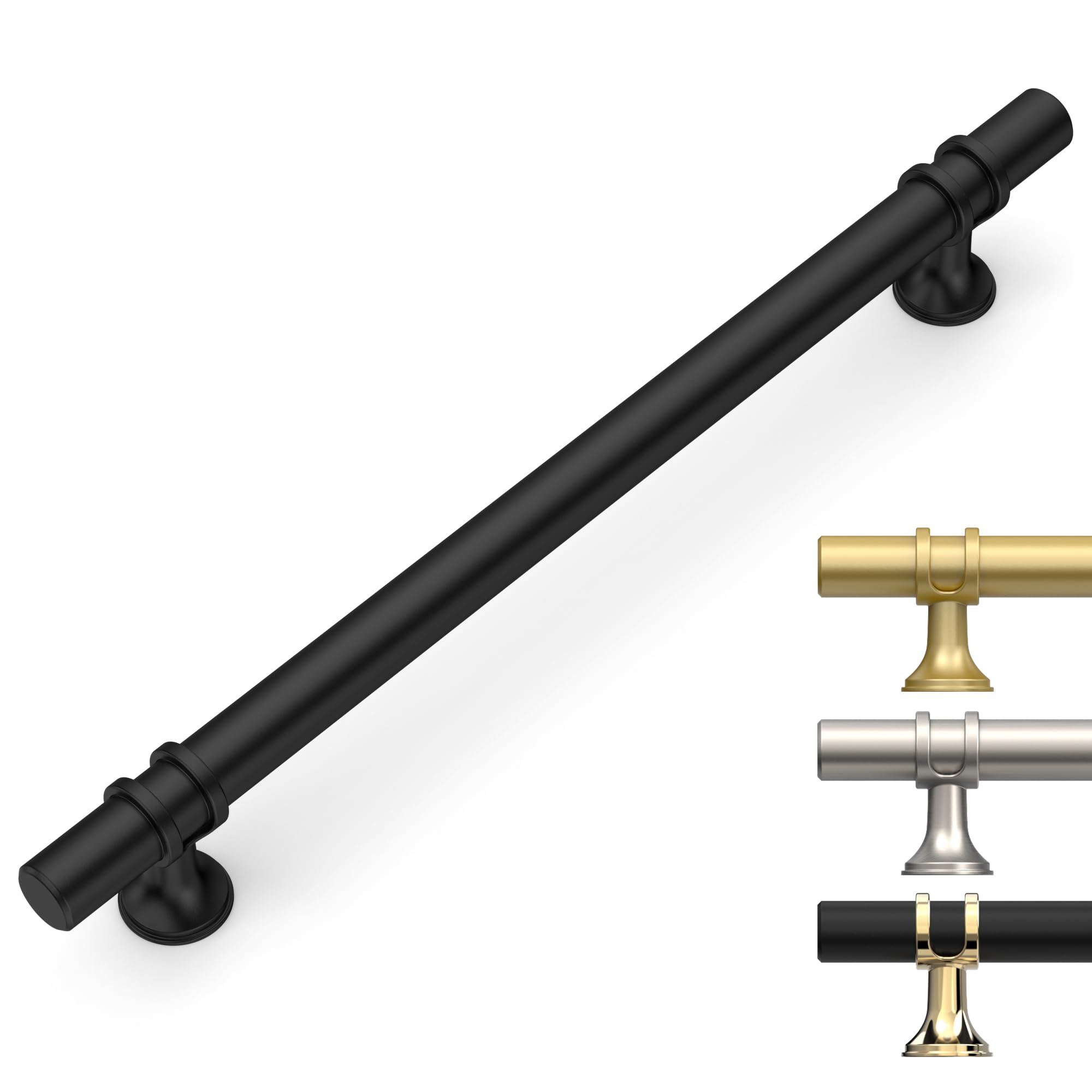 9BUILD 10 Pack Black Cupboard Handles - 192MM Matte Black Long Handles for Kitchen & Wardrobe Cabinet Doors