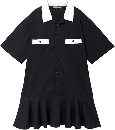 Amazon Co Jp Hellcatpunks ヘルキャットパンクス ローウエスト切り替えボウリングシャツワンピース Hcp Op 0047 Black 服 ファッション小物
