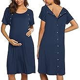 Ekouaer Women’s Nursing/Delivery/Labor/Hospital Nightdress Short Sleeve Maternity Nightgown with Button S-XXL