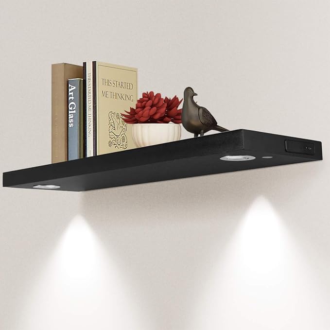 COSTWAY Floating Wall Mounted Shelves Builtin LED light Display Shelf