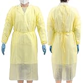JMU 100 Pcs Disposable Isolation Gowns, Polypropylene Medical Gowns Long with Knitted Cuffs, Yellow
