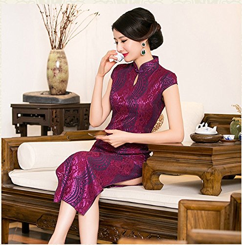 Angcoco Women's Cap Sleeve Lace Style Maxi Cheongsam Dress China Qipao - Image 4