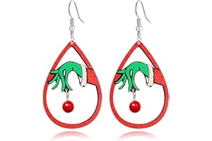 WCRAZYE Christmas Wood Earrings for Women Handmade Wooden Teardrop Dangle Earrings Christmas Xmas New Year Party Earrings Set Winter Holiday Jewelry Gift