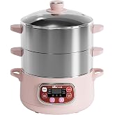 Bear Electric Multifunctional Food Steamer, One Touch Digital Steamer with Timer, Vegetable Steamer 2 Tiered Stackable Stainless Steel Baskets, Auto Shut-off &amp; Anti-dry Protection, 1200W, 8.5Quart