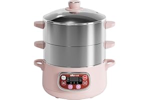 Bear Electric Multifunctional Food Steamer, One Touch Digital Steamer with Timer, Vegetable Steamer 2 Tiered Stackable Stainl