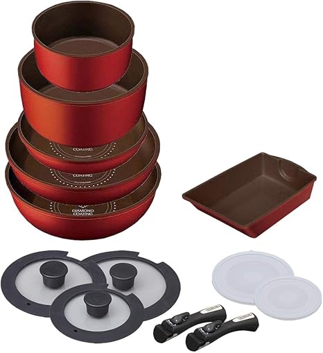 Amazon Co Jp アイリスオーヤマ ダイヤモンドコートパン オレンジ 13点セット Ih対応 取っ手のとれる フライパン 鍋 セット H Isse13p ホーム キッチン