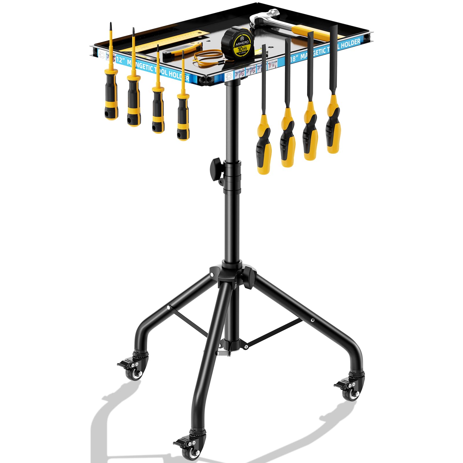 Photo 1 of Rolling Tool Cart with Magnetic Strip, Mobile Work Table Rolling Workbenches with Wheels Adjustable Height Rolling Tool Tray Table Mechanic Cart Tool Storage Organizer for Garage, Bike Work Shop