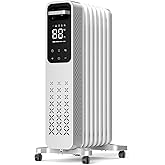 ZAFRO 1500W Oil Filled Radiator Heater, Energy Saving & Digital Thermostat, 24H On/Off Timer, Quiet Portable Wheeled Heater with Tip-Over & Overheat Protection for Home Office Indoor Use, Grey