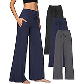 Showitty 1/3 Pack Women's Wide Leg Pants with Pockets, Casual Loose Pajama Palazzo Trousers Sweatpants for Yoga Lounge