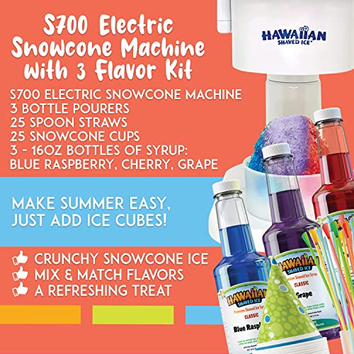 Hawaiian Shaved Ice S700 KidFriendly Snow Cone Machine Kit with 3