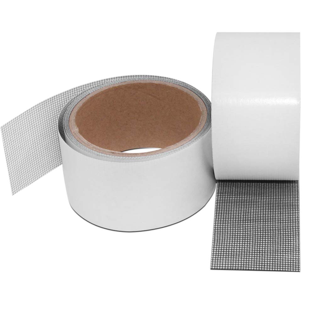 Set of 2, Window Screen Repair Kit Tape, SourceTon 1 Roll 2x80'' 3-Layers Fiber Glass Strong Self-Adhesive Waterproof Patch for Hole and Tear Screen Repair Tape (Gray & Black)