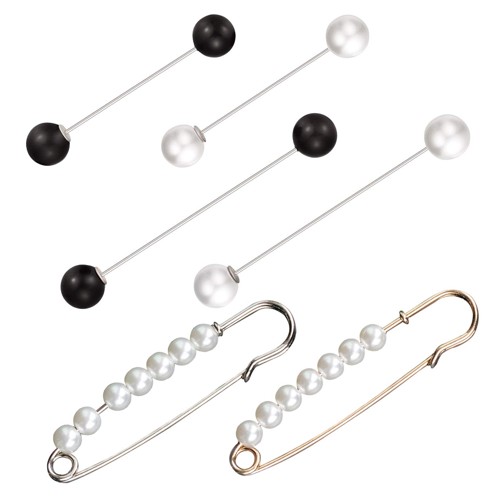 Sweater Shawl Clip,6 pieces Women Brooch Pins Double Faux Pearl Brooches Collar White Black Brooch Clips for Women Girls Clothing Decoration(Style 1)