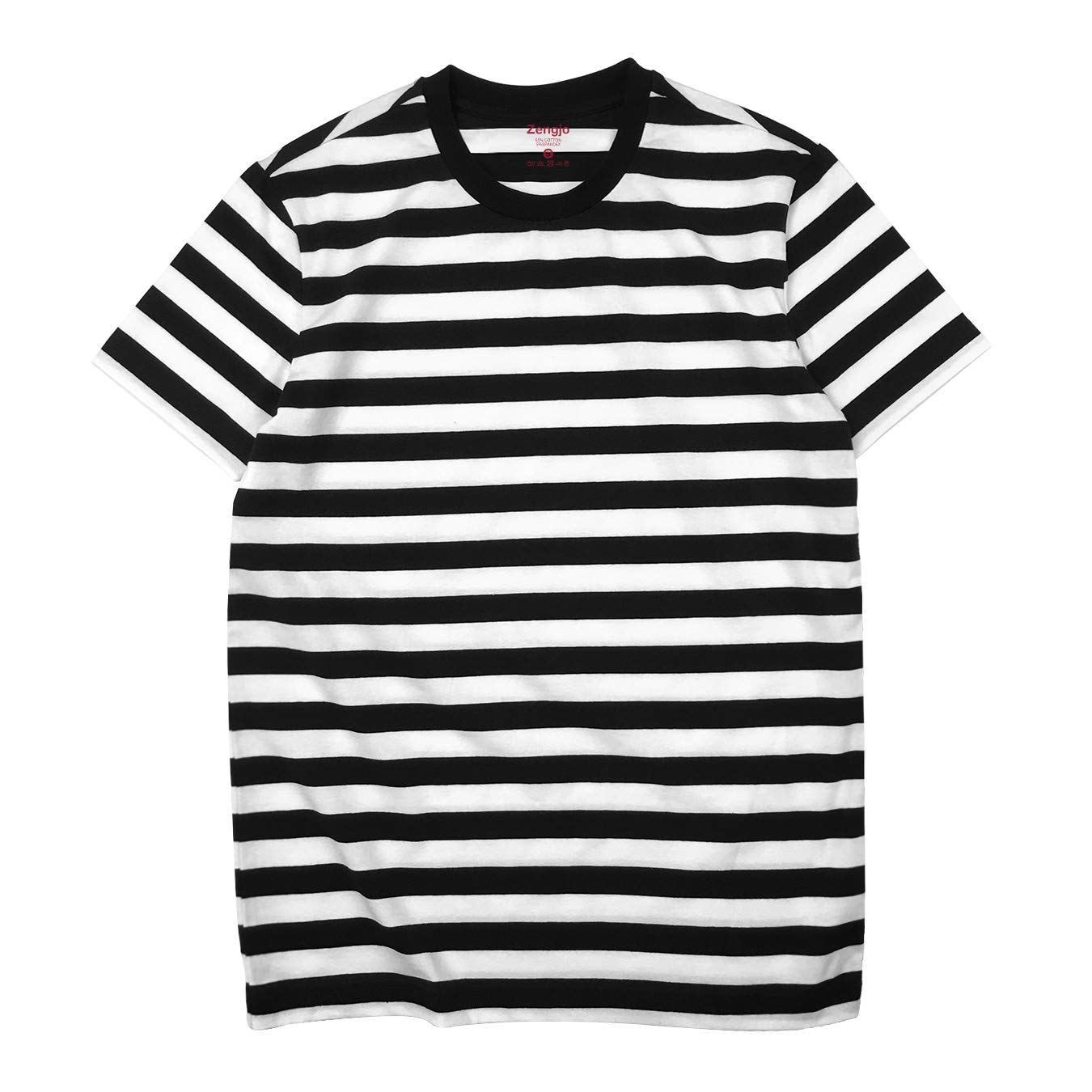 ZengjoMens Striped T-Shirt Basic Short Sleeve Cotton Spandex Crew Neck T Shirt Men