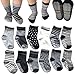 12 Pairs Non Skid Ankle Cotton Socks Baby Walker Boys Girls Toddler Anti Slip Stretch Knit Stripes Star Footsocks Sneakers Crew Socks With Grip For 16-36 Months Baby