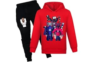 Fodogsh Boy's Skibidis Hoodie Toilets Pullover Sweatshirt Pants Set 2 Pieces Sweatsuit Outfits for Kids Game Gifts