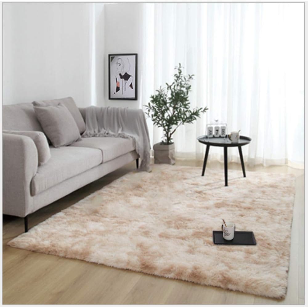 RUNYA Rug Living Room Large Soft Faux Fur Sheepskin Area Rug Modern Shaggy Carpet (Yellow, 4ft x 5.2ft (120 x 160 cm))
