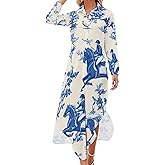 Horse Jumping Horsing Rider Long Shirt Dress for Women Long Sleeved Button Down Maxi Dress