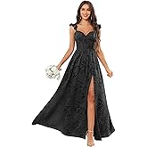 HYKDC Chiffon Floral Bridesmaid Dresses with Slit Sleeveless Corset Ruffle A Line Long Formal Evening Gowns
