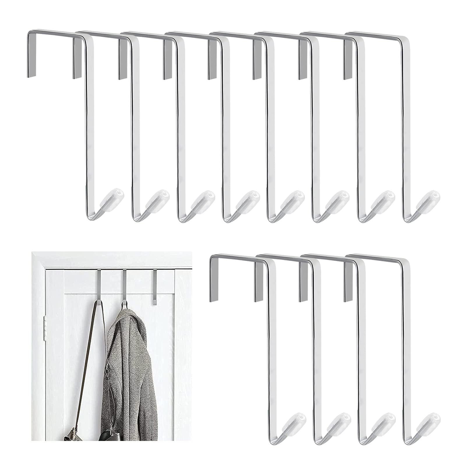 DGHOME 12Pcs Metal Over Door Hook, 4.5cm (1.8") Over Door Cabinet Hangers, Reversible Dual Head Metal Door Hanger for Hanging Clothes, Towels, Coats and More (Silver)