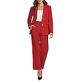 Casly Lamiit Women's 2 Piece Blazer Outfits Business Casual Notched Collar Jacket Dressy Work Crop Pants Suit Sets