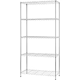 FDW 14" D×36" W×72" H Wire Shelving Unit Metal Shelf with 5 Tier Adjustable Layer Rack Commercial Strong Steel for Restaurant Garage Pantry Kitchen,Chrome