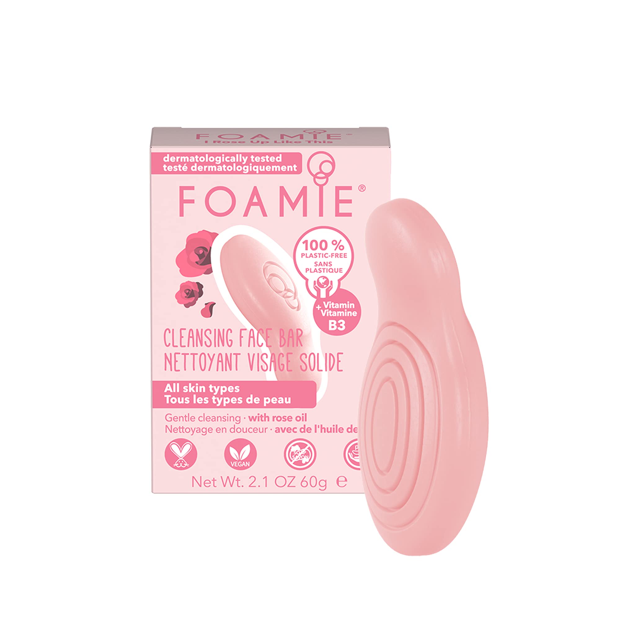 Rose Oil Face Bar with Niacinamide. Plastic-Free, Soap-Free, Ultra-Gentle, No Sulphates or Parabens. Made in the UK