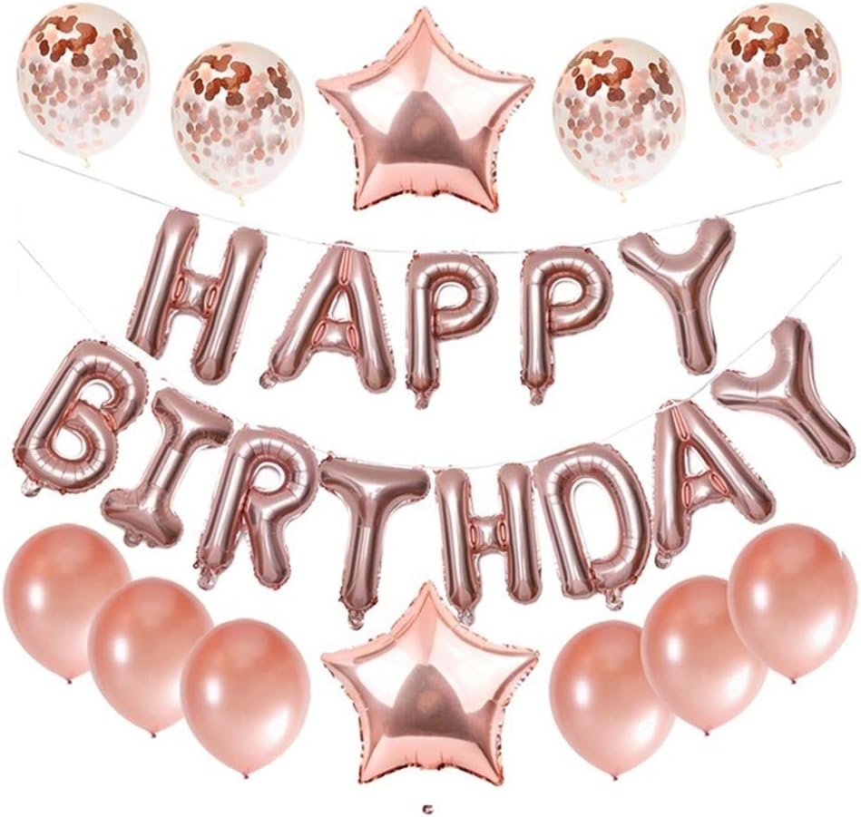 Haimimall Happy Birthday Balloons Set Rose Gold Happy Birthday Balloons Giant Star Foil Balloons Birthday Party Decorations and Supplies Balloons