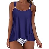 SUUKSESS Women Ruffle High Waisted Tankini Swimsuit Tummy Control Bathing Suit