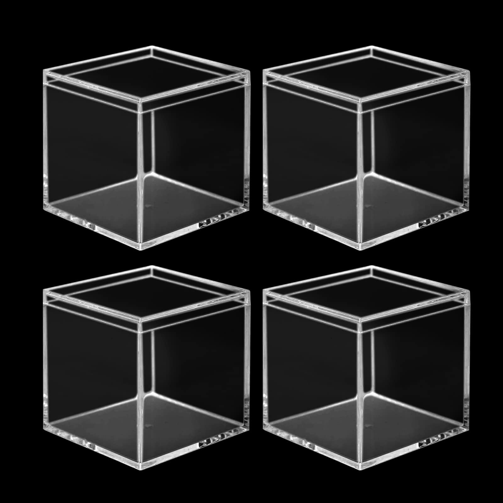Lomgwumy Acrylic Box with Lid Small, Pack of 4, Durable, with Lid, Acrylic Square Container is Suitable for Storing Candy, Small Accessories, Cosmetics