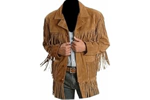 Quality Supply Traditional Western Cowboy Jackets for Men | Native American Suede leather Overcoat with Fringes - Brown