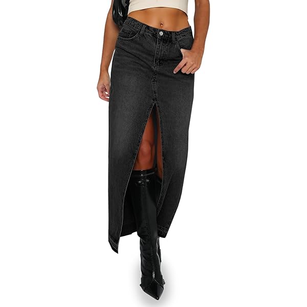 Amazon.com: lisenraIn Women Long Denim Skirt Front Slit Maxi Amazon.com: lisenraIn Women Long Denim Skirt Front Slit Maxi