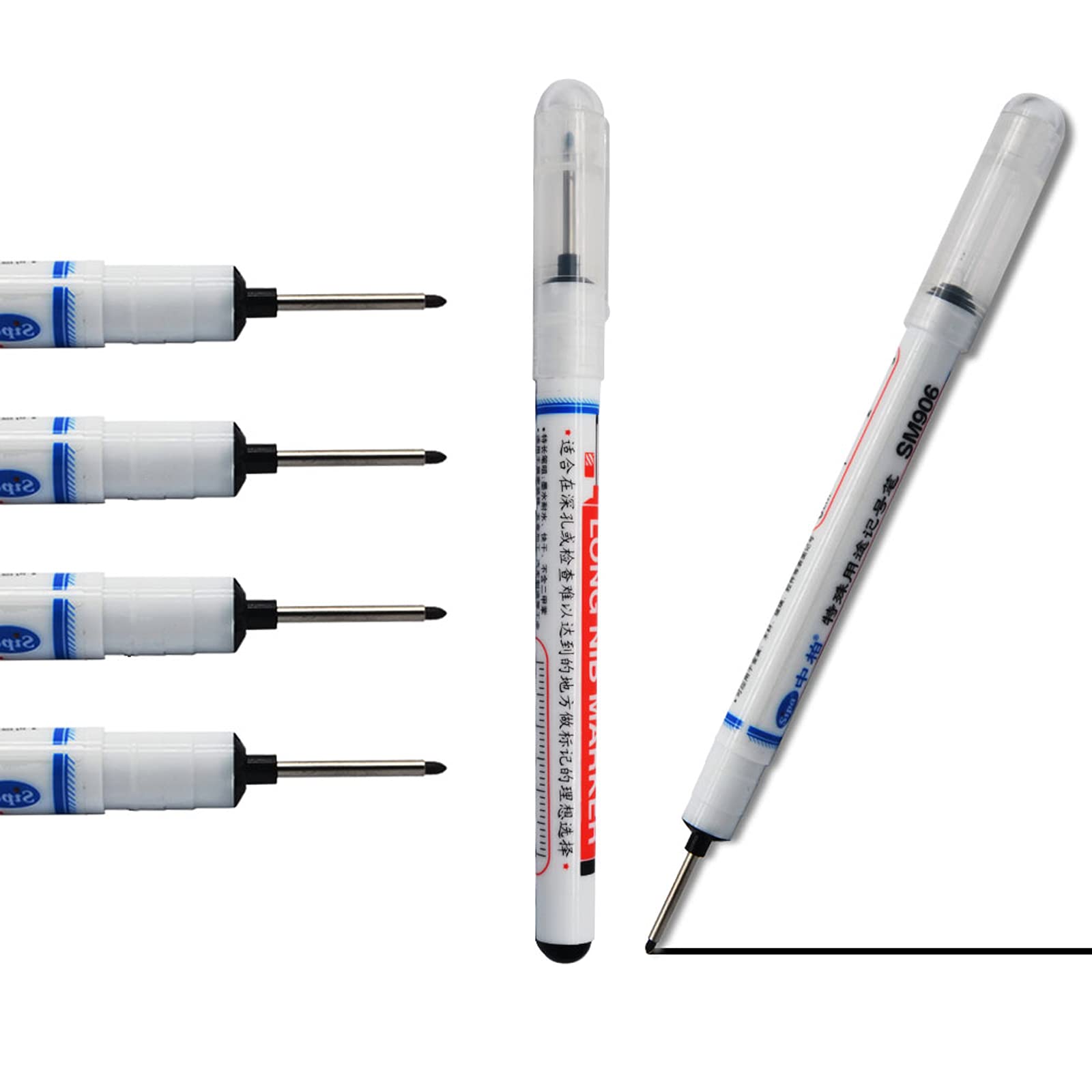 SEIWEI Permanent Carpenter's Marker, Deep Hole 20 mm Extra Long Tip Waterproof Marker Pen Marker for Marking Hard-to-reach Places Woodworking Carpenters Decor Black 6PCS