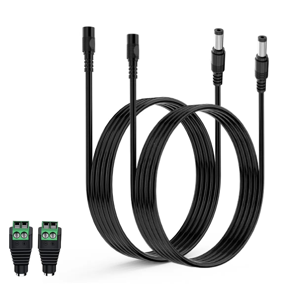 Lonnky 1 Meter 5.5 x 2.1 mm 12V LED Strip Light Extension Cable With Female Connectors For LED Strip Lights, Security Cameras (TP-Link, Reolink, EZVIZ, IMOU) - 2 Pack