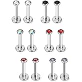 Ruifan 2-4mm Mix Color Round CZ Gem Internally Threaded Labret Monroe Lip Ring Tragus Nail Helix Earring Stud Barbell Piercing Jewelry Bar 6-10mm 16G 12PCS