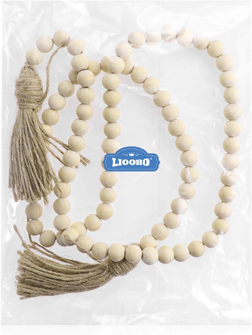 LIOOBO Wood Bead Garland Farmhouse Rustic Country Beads Holiday Decoration Wall Hanging Prayer Beads: Home & Kitchen
