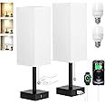 Bedside Lamps Set of 2 - White, 3 Color Temperatures, USB Charging, Pull Chain Night Light