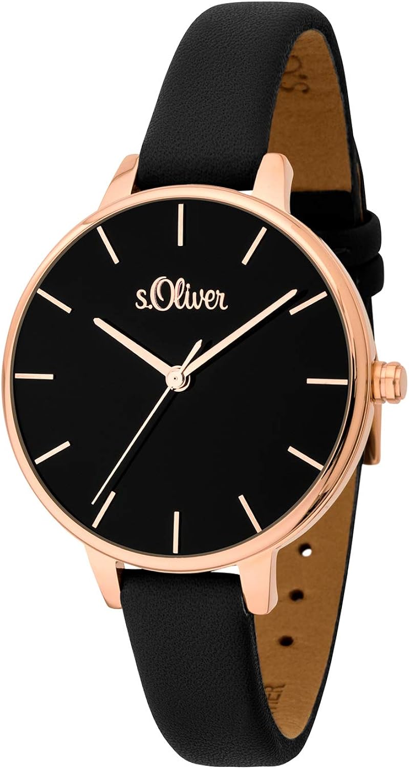 s.Oliver Women's Watch, Black, Strap, Black/White