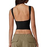 QINSEN Women's Sexy Open Back Sleeveless Crop Tank High Neck Slim Fit Cropped Tee Shirt Y2k Tops