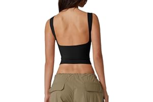 QINSEN Women's Sexy Open Back Sleeveless Crop Tank High Neck Slim Fit Cropped Tee Shirt Y2k Tops