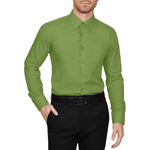 Zoomgarrity Men's Slim Fit Dress Shirt - Stretch, Wrinkle Free, Moisture Wicking Long Sleeve (Dark Green, XXL) - View #9