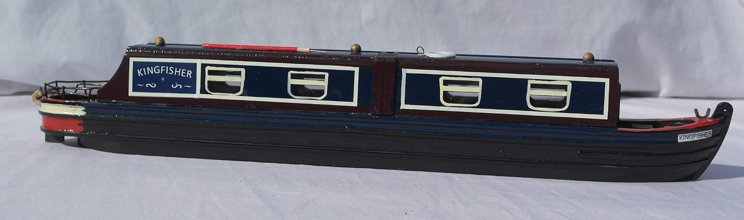 Detailed 20 cm Long Wooden Kingfisher Model Canal NARROWBOAT Barge Model, Various, 20cm (L) x 3.5cm (W)
