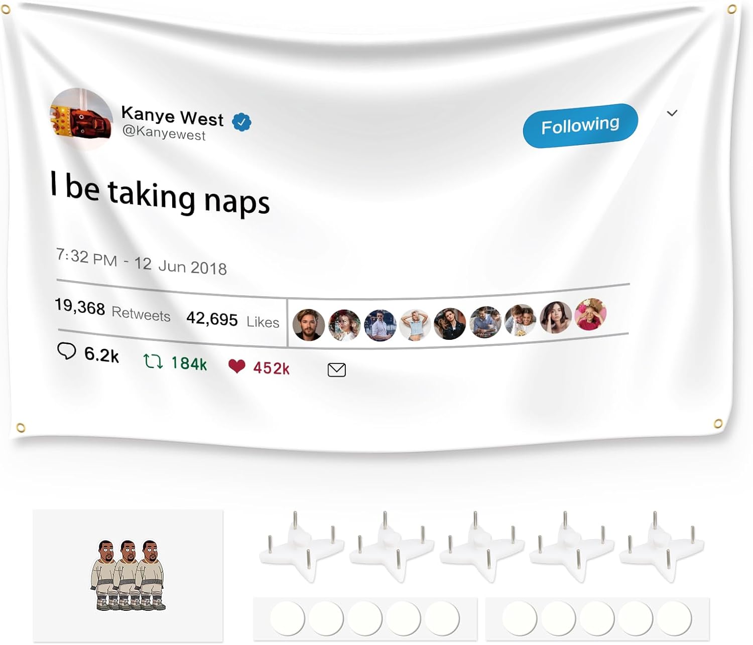Tapestries - xiheer Kanye Tapestry Tweet flags, I be taking naps with Installation tool, Funny Flags for Room College University Dorm Guys Rapper wall Decorations meme Gift, 3x5 Ft
