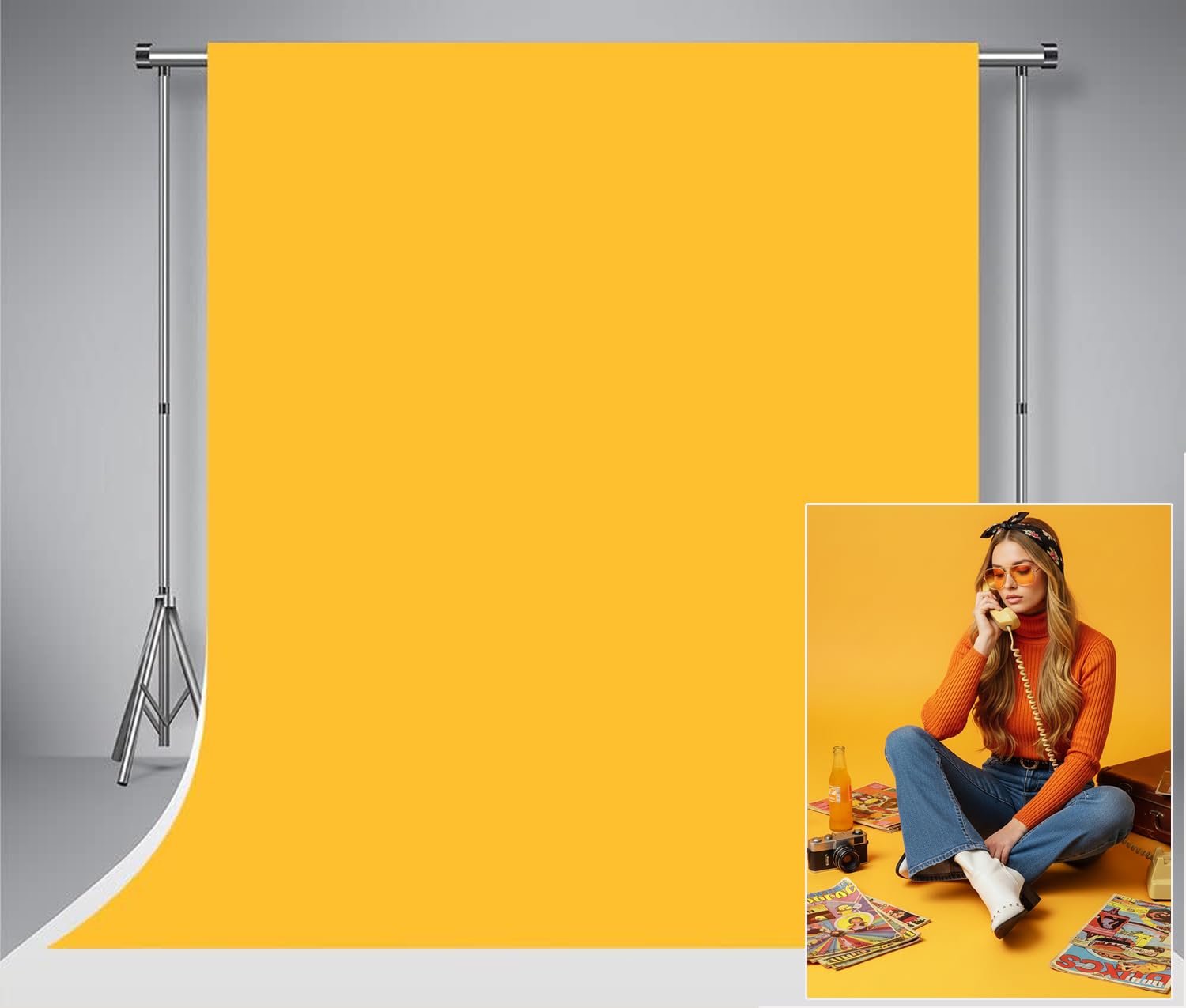 Kate Photography Backdrops 1.5x2.2m Pure Yewllow Photo Background Retro Solid Yellow Color Backdrops for Photography Portrait Studio